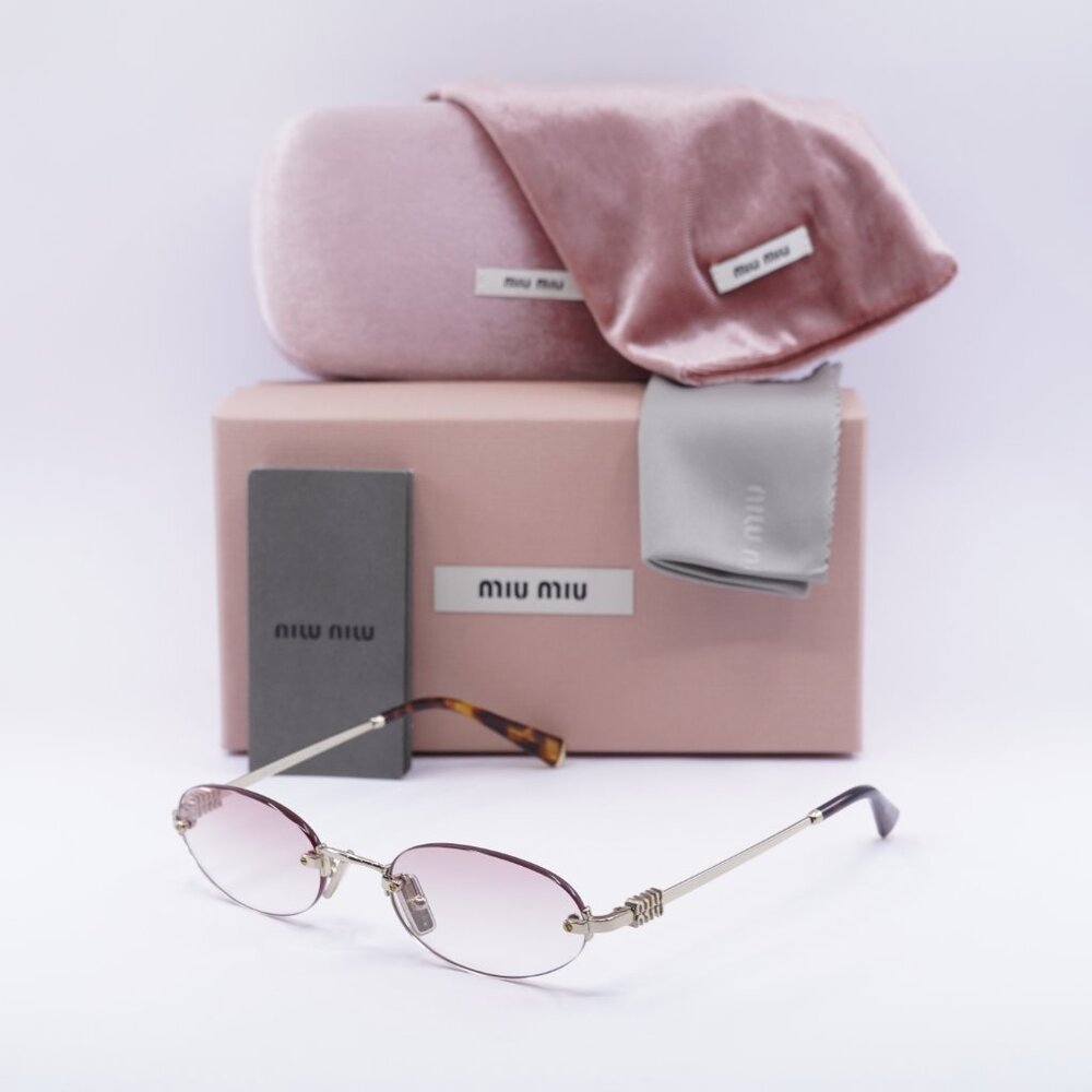 Miu Miu MUA54S ZVN70O Oval Sunglasses – Pale Gold / Clear to Pink